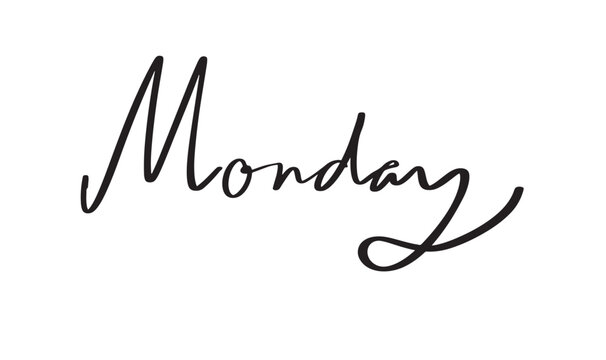 Monday text font calligraphy hand written lettering script black color object icon monday week planner calendar happy day monday business promotion monday sale week start inspiration positive shopping