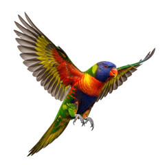 Fototapeta premium Colorful hummingbird hovering in flight with blurred green background isolated on transparent background