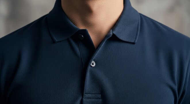 Elegant Studio Close Up of Blank Navy Blue Polo Shirt for Men