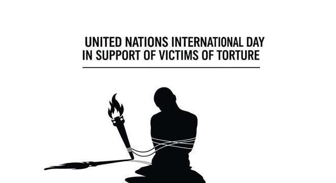Silhouette illustration depicting human figure tied with rope holding a lit torch for awareness day concept