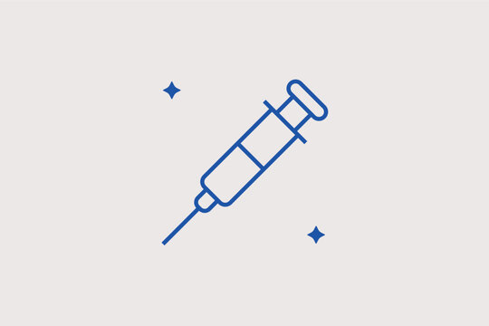 Medical syringe line icon for dental anesthesia and pain management during procedures. Practical vector illustration for medical surgery guides and dental clinic anesthesia protocols.