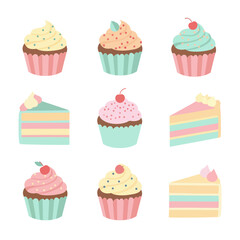 Sweet Pastries Collection: Cupcakes and Cake Slices © Lilis