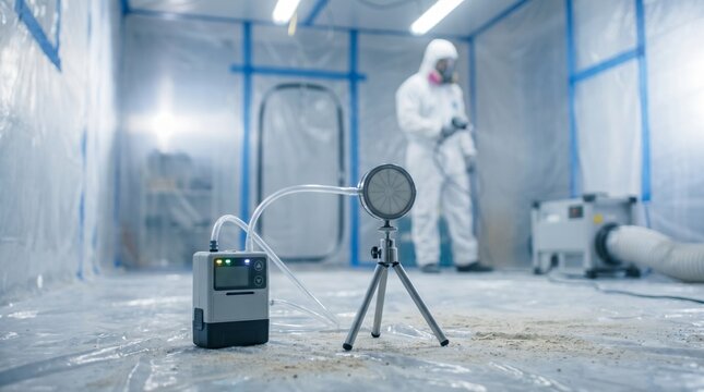 Air Quality Monitor in Plastic Asbestos Containment Room