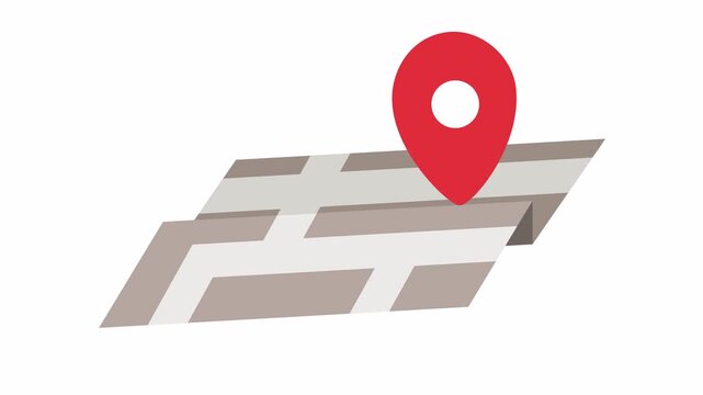Map with red location pin icon isolated on the alpha channel. Navigation and GPS tracking concept with a folded map and a pointer in a cartoon animation.