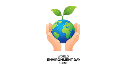 Fototapeta premium Hands holding green earth with leaves on white background world environment day, world environment day 2026, environment day, environment day 2026, world environment day concept