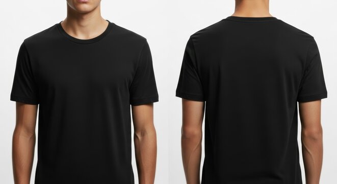 High Resolution Black Tshirt Garment Mockup Front and Back View Side by Side