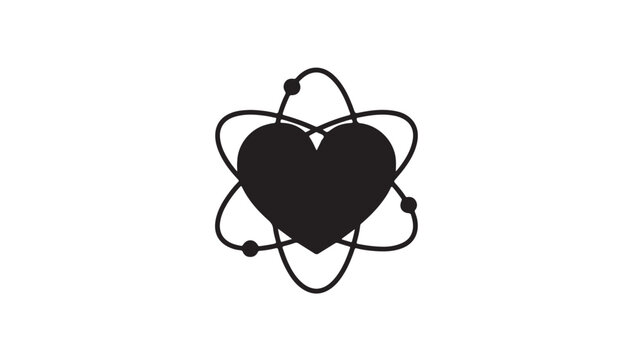 Minimalist heart atom vector icon, black science love symbol on white background, romantic chemistry and physics concept illustration