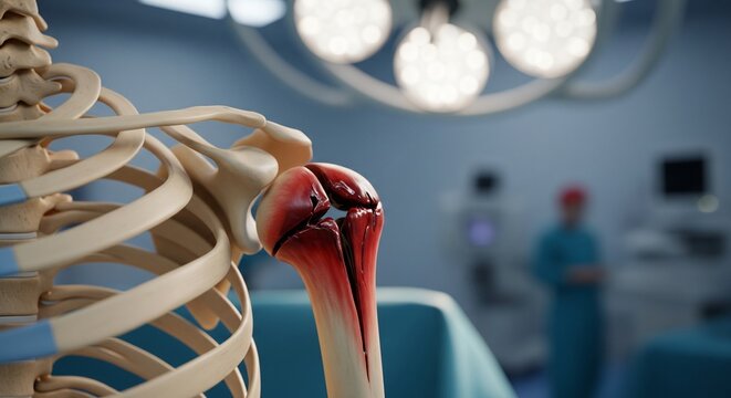 3D Rendering of a Fractured Humerus Bone and Rib Cage in a Surgical Operating Room Setting