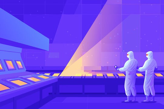 Semiconductor Fab Cleanroom Scene With Engineers