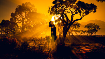 Human Evolution: CGI Orrorin Nomadic Life in Prehistoric Wilderness © Onin