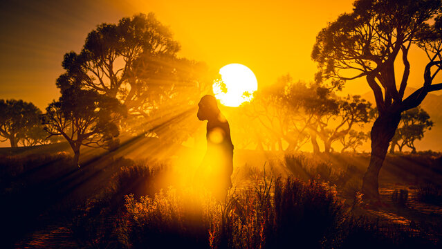 Ancient Hominid Orrorin Tugenensis in African Savanna - CGI Human Evolution