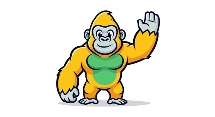Obraz premium Cartoon Golden Gorilla Waving Hello