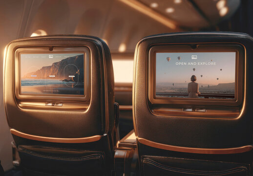 Airplane Seats With Entertainment Screens Mockup PSD