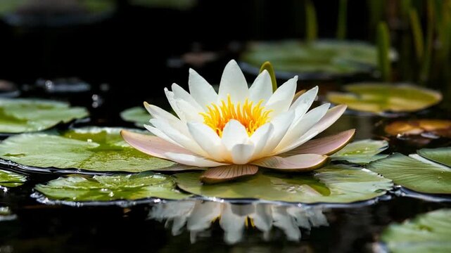 White lotus flower on pond water.