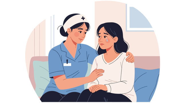 Nurse comforting a young patient.