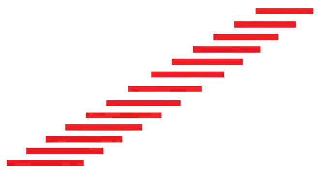 Minimalist vector illustration featuring red horizontal stripes arranged in a diagonal pattern to show modern progression