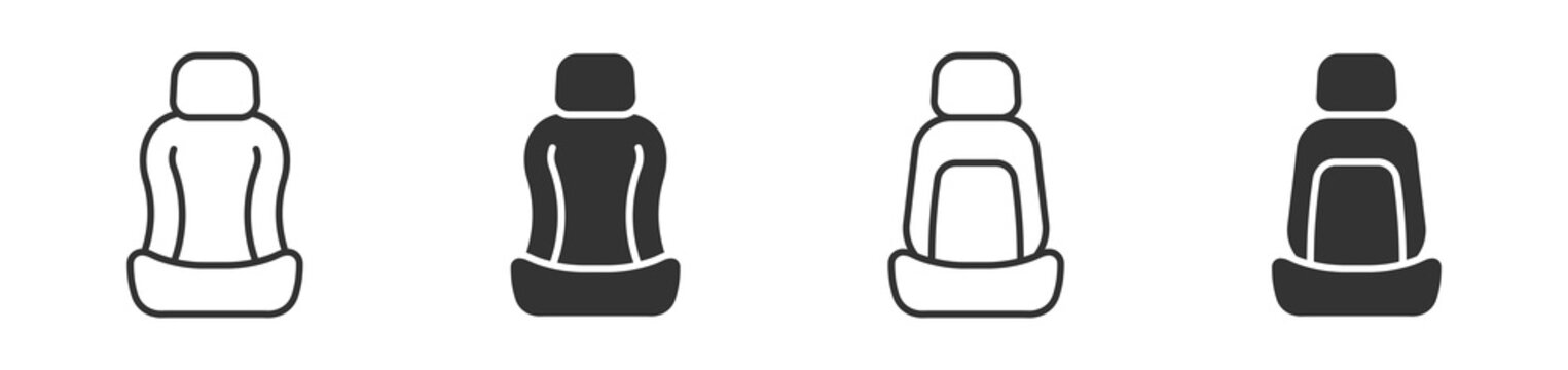 Car seat icons set, Auto interior seat symbols, Vehicle seating icons, Car seat vector illustrations