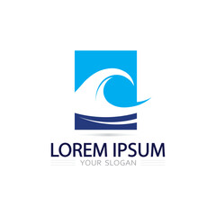 Fototapeta premium Elegant water wave logo vector icon design clean blue aqua branding template