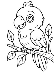 Fototapeta premium Cheerful Parrot on Branch: A charming illustration of a happy parrot perched on a branch, showcasing its bright spirit and the simple beauty of nature. 