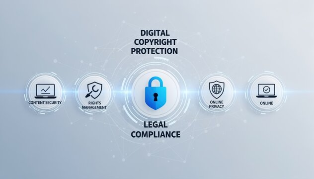 Digital Copyright Protection:  Conceptual representation of digital copyright security and legal compliance.