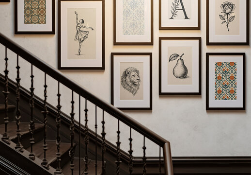 Artistic Framed Wall Gallery Mockup PSD