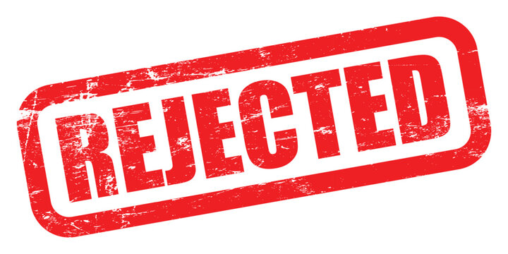 A bright red rubber stamp vector with the word 'REJECTED' boldly printed in the center isolated on white background