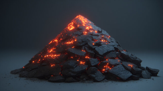 A pile of glowing embers forms a smoldering pyramid shape in darkness