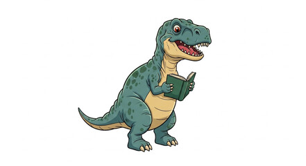 Cartoon Tyrannosaurus Rex dinosaur reading a book. © Melinda