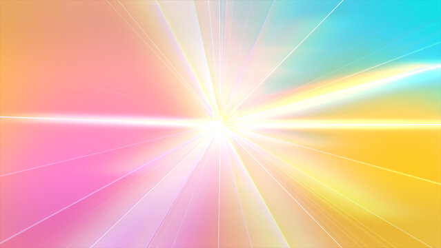 Bright light bursts, spreading vibrant pink, orange, yellow, blue hues in a dynamic glow.