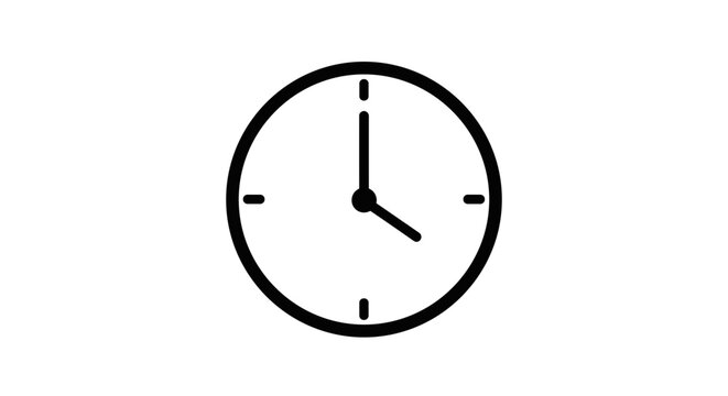 Minimalist black and white clock illustration showing midnight against a clean white background