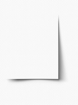 Minimalist white paper sheet with soft drop shadow, blank vertical page mockup on transparent background, clean stationery template for design