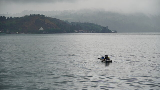 fishing boat on the lake toba