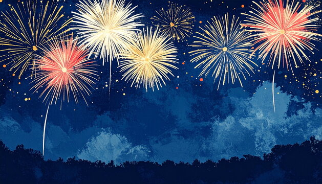 壮大な日本の花火の夜を描いた抽象背景
