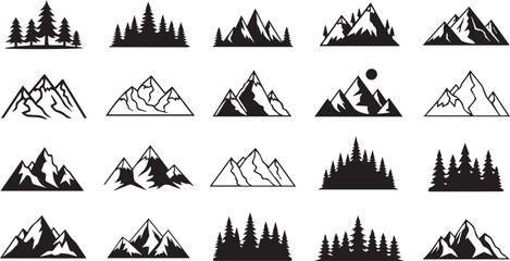 Fototapeta premium Majestic Mountain Silhouettes: A collection of various silhouette illustrations of majestic mountains.