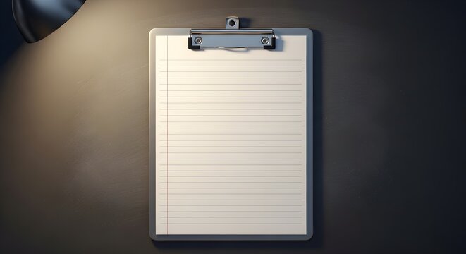 Clipboard with lined paper on dark background