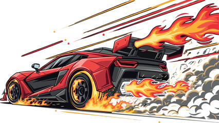 Sport racing car with flames drifting high speed supercar fire exhaust dynamic motion vector illustration design © Danial