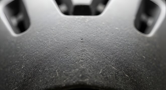 Close-up of a black bicycle helmet texture, dust and scratches visible