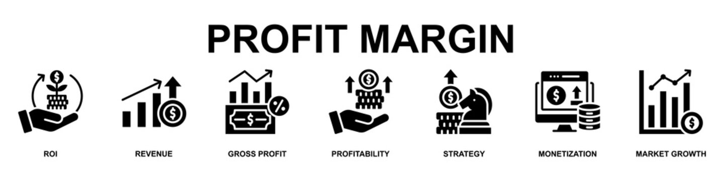 Profit Margin Banner Web Icon Vector Illustration Concept for Business with Icons of Roi, Revenue, Gross Profit, Profitability, Strategy, Monetization and Market Growth