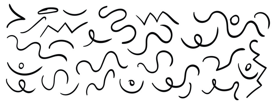 Set of hand drawn doodle lines, abstract shapes and squiggles isolated on white background