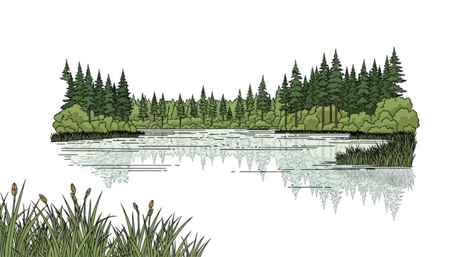 Grasses growing by lake water surface.