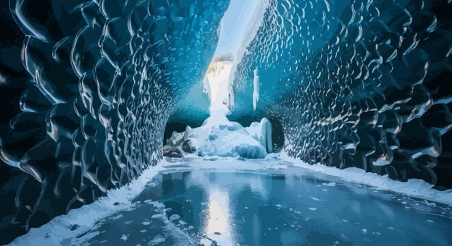 Ice tunnel with smooth frozen walls.