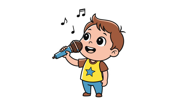 Little boy singing into microphone.