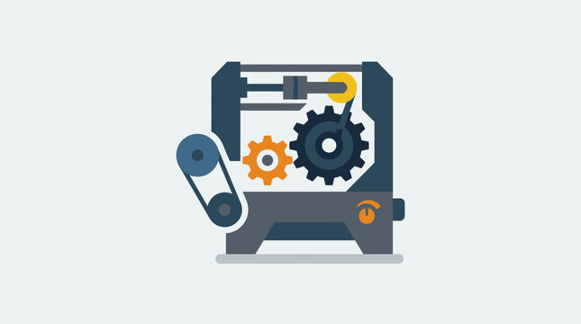 Industrial 3D printer icon with gear.