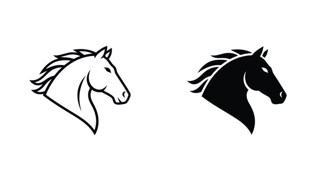 Horse head profile silhouette icon for equestrian sports and horse breeding business identity in elegant black and white vector style