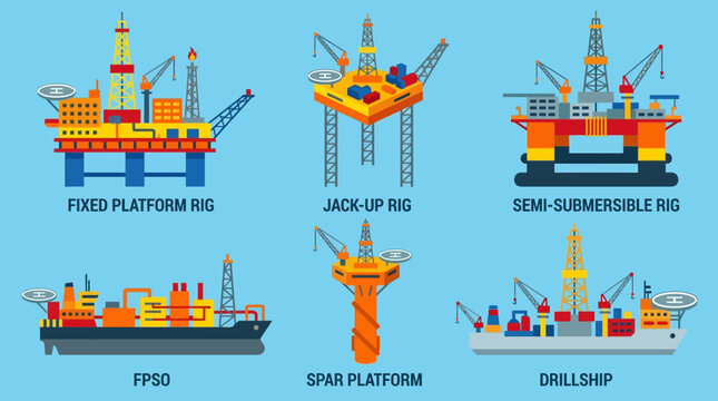 Offshore oil rig types and platforms.