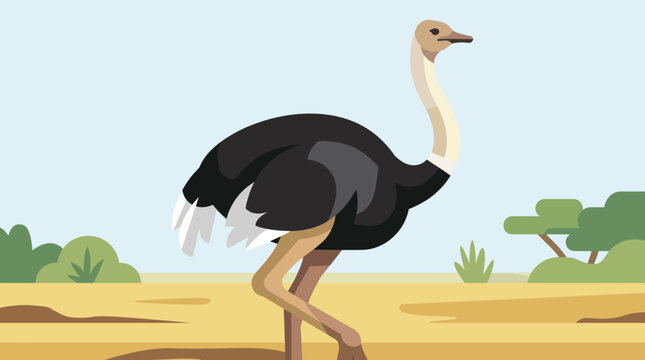 Ostrich walking in savannah landscape outdoors.
