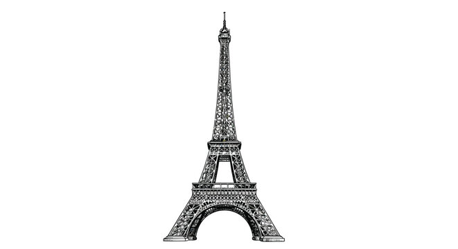 eiffel tower illustration with travel icons on white background