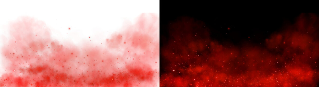 PNG image of&nbsp;Vibrant red smoke clouds with glowing magical floating particles and abstract mystical energy embers appearing on transparent background