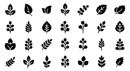 Fototapeta premium Black Leaf Silhouette Icon Set Minimal Botanical