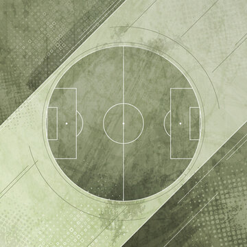 Vintage grunge olive green soccer field background with technical lines and texture. Sport vector design